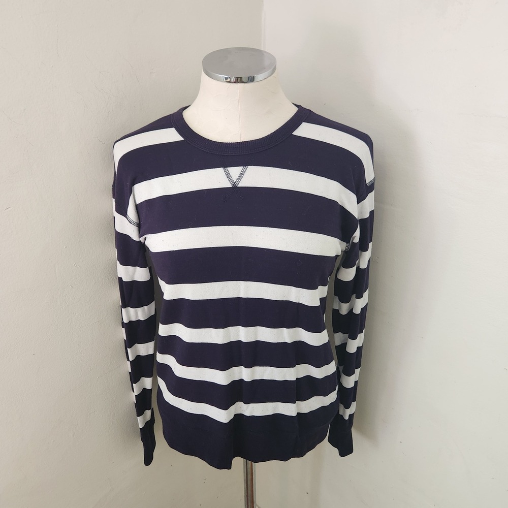 Workshop Republic Clothing Navy White Striped Long Sleeve Crew Neck Top XS